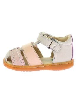 Kickers Παιδικά Δερμάτινα Ανατομικά Παπουτσοπέδιλα Kick Bazar beige clair multi 1201381-10-0-113 - ΜΠΕΖ