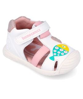 Biomecanics Παιδικά Ανατομικά Δερμάτινα Παπουτσοπέδιλα 262108-B866-BLANCO Y CANDY - ΛΕΥΚΟ