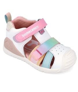 Biomecanics Παιδικά Ανατομικά Δερμάτινα Παπουτσοπέδιλα 262111-C310-BLANCO Y MULTICOLOR- ΛΕΥΚΟ/ΠΟΛΥΧΡΩΜΟ