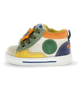 Falcotto Παιδικά Ανατομικά Μποτάκια Shin zip. eco calf perf./canvas beige-militare-yellow - ΠΟΛΥΧΡΩΜΟ