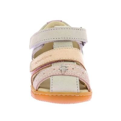 Kickers Παιδικά Δερμάτινα Ανατομικά Παπουτσοπέδιλα Kick Bazar beige clair multi 1201381-10-0-113 - ΜΠΕΖ