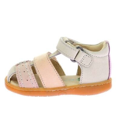 Kickers Παιδικά Δερμάτινα Ανατομικά Παπουτσοπέδιλα Kick Bazar beige clair multi 1201381-10-0-113 - ΜΠΕΖ