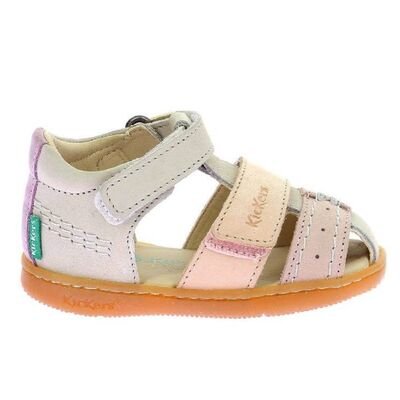 Kickers Παιδικά Δερμάτινα Ανατομικά Παπουτσοπέδιλα Kick Bazar beige clair multi 1201381-10-0-113 - ΜΠΕΖ