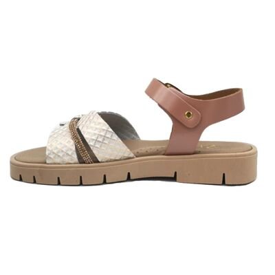 Ricco Mondo Παιδικά Δερμάτινα Ανατομικά Πέδιλα T30289S2 - ΧΑΛΚΟΣ.ΣΑΤΙΝΕ/ΡΟΖ/ΛΕΥΚΟ