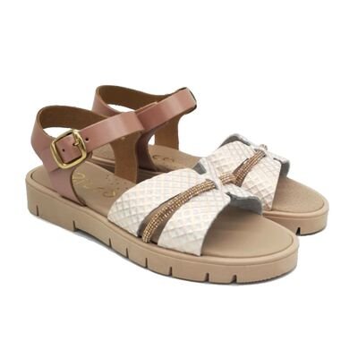 Ricco Mondo Παιδικά Δερμάτινα Ανατομικά Πέδιλα T30289S2 - ΧΑΛΚΟΣ.ΣΑΤΙΝΕ/ΡΟΖ/ΛΕΥΚΟ