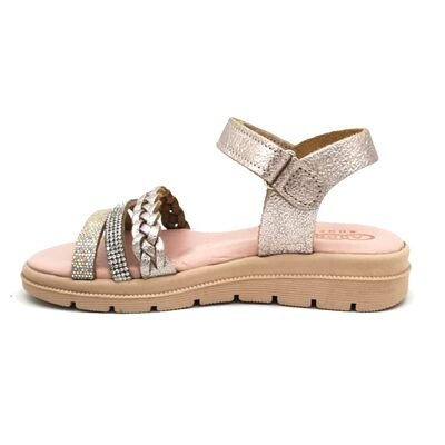 ABY shoes Παιδικά Δερμάτινα Ανατομικά Πέδιλα ABY564-ΑΜΜΟΥ - ΡΟΖ/ΧΡΥΣΟ