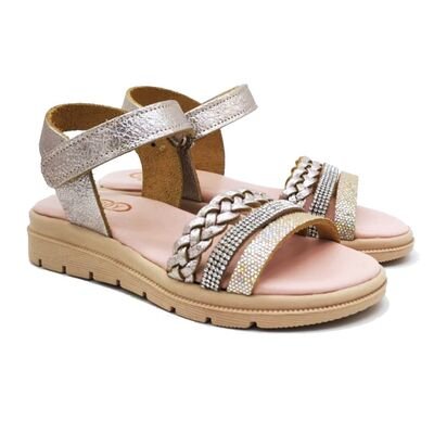 ABY shoes Παιδικά Δερμάτινα Ανατομικά Πέδιλα ABY564-ΑΜΜΟΥ - ΡΟΖ/ΧΡΥΣΟ