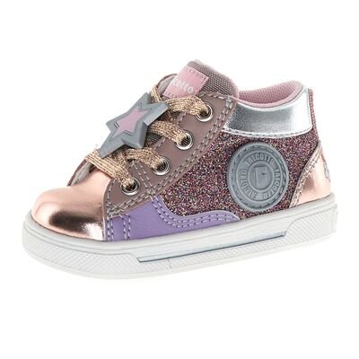 Falcotto Παιδικά Ανατομικά Μποτάκια Shin zip. eco met/eco calf/glitter rose-multi-violet - ΡΟΖ GLITTER