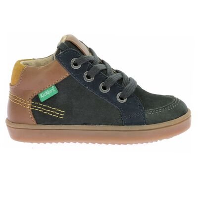 Kickers Παιδικά Δερμάτινα Ανατομικά Μποτάκια Kick Weby vert fonce camel 1223500-10-62 - ΠΡΑΣΙΝΟ