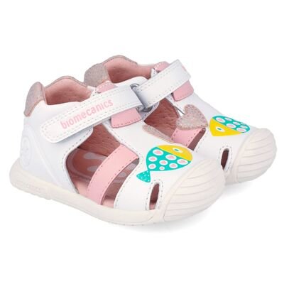 Biomecanics Παιδικά Ανατομικά Δερμάτινα Παπουτσοπέδιλα 262108-B866-BLANCO Y CANDY - ΛΕΥΚΟ