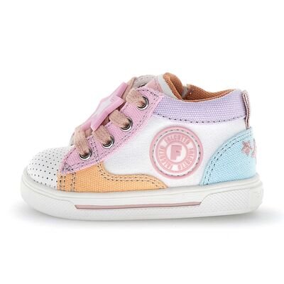 Falcotto Παιδικά Ανατομικά Μποτάκια Shin zip. eco calf perf./canvas white-pink-peach - ΠΟΛΥΧΡΩΜΟ