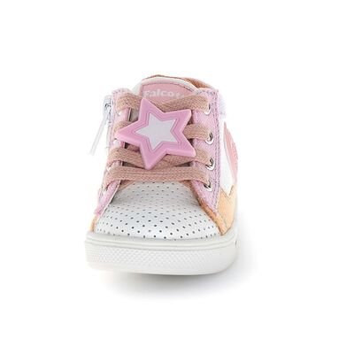 Falcotto Παιδικά Ανατομικά Μποτάκια Shin zip. eco calf perf./canvas white-pink-peach - ΠΟΛΥΧΡΩΜΟ
