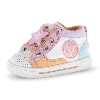 Falcotto Παιδικά Ανατομικά Μποτάκια Shin zip. eco calf perf./canvas white-pink-peach - ΠΟΛΥΧΡΩΜΟ
