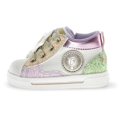 Falcotto Παιδικά Ανατομικά Μποτάκια Shin zip. canvas lux/glitter white-platinum-pink - ΠΟΛΥΧΡΩΜΟ/GLITTER