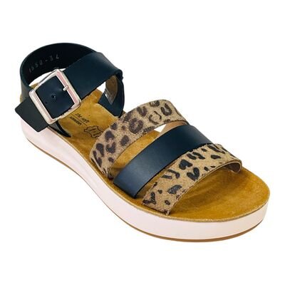 Pretty Soft Παιδικά Δερμάτινα Πέδιλα 1550-BLACK/LEO - ΜΑΥΡΟ