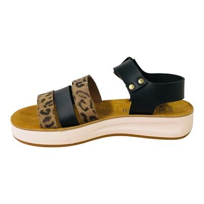 Pretty Soft Παιδικά Δερμάτινα Πέδιλα 1550-BLACK/LEO - ΜΑΥΡΟ