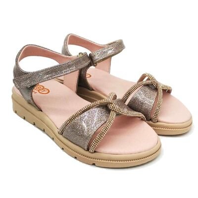 ABY shoes Παιδικά Δερμάτινα Ανατομικά Πέδιλα ABY650-ΑΜΜΟΥ - ΡΟΖ/ΧΡΥΣΟ