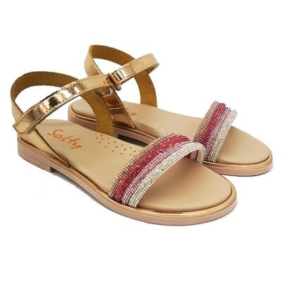 SALTY Παιδικά Δερμάτινα Ανατομικά Πέδιλα SK26-64-ΜΟΥΛΤΙ - ΜΠΡΟΝΖΕ/ΠΟΛΥΧΡΩΜΑ ΛΟΥΡΑΚΙΑ